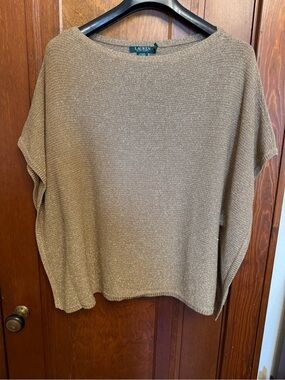 Lauren Ralph Lauren Metallic Knit Sweater Medium Gold Shimmer - Size M